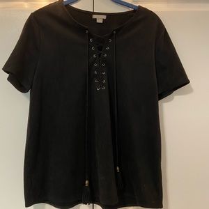 Falls Creek Black Tie Up Faux Leather Top